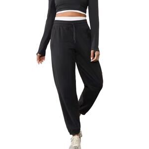 Athleta Retroterry Mid Rise Jogger Sz S TALL New $89 Black Terry Sweatpants
